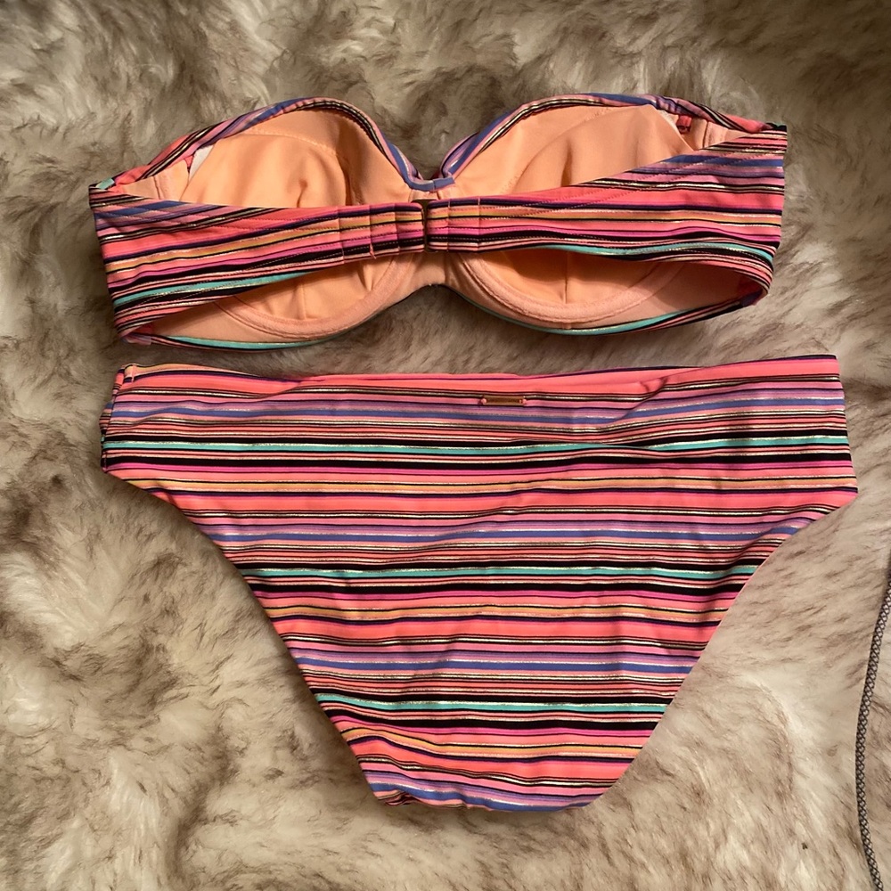 💙 Victoria's Secret Stripe Bandeau Bikini - 32C - Picture 4 of 6